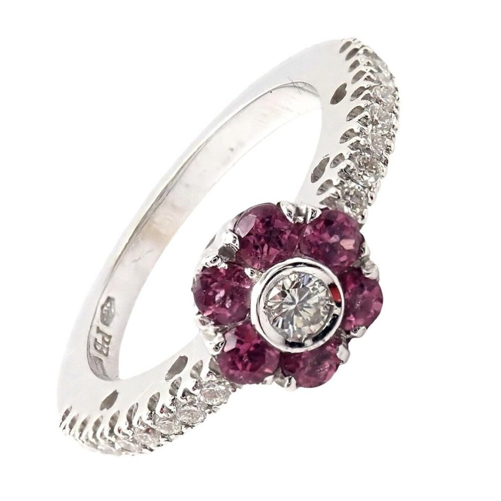 Pasquale Bruni 18k White Gold Diamond Pink Sapphire Flower Fiori Ring